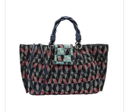 MAXI BOLSA ISLA MARINHO TAPEÇARIA MATELASSÊ BORDADA ALÇAS EM COURO NATURAL MULTI BLUE ISLA - imagem 1