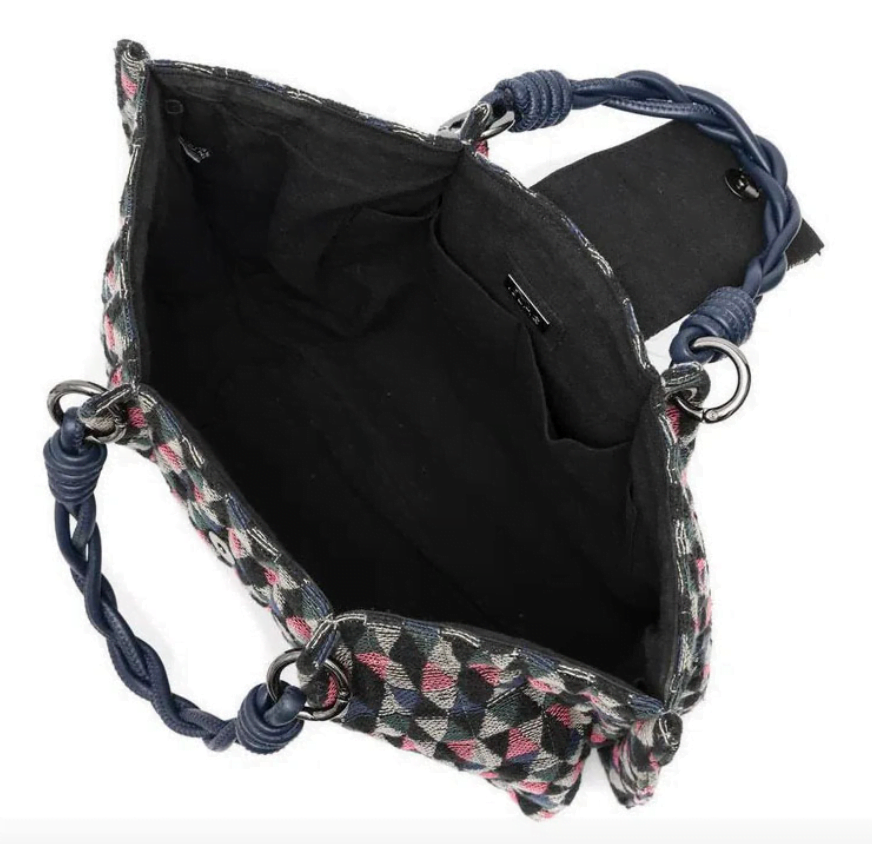 MAXI BOLSA ISLA MARINHO TAPEÇARIA MATELASSÊ BORDADA ALÇAS EM COURO NATURAL MULTI BLUE ISLA - imagem 5