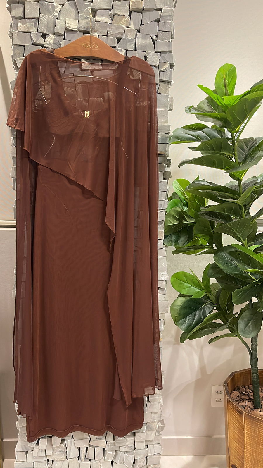 SAIA PORTOFINO TULE MARROM - detalhe - NAYA Beachwear