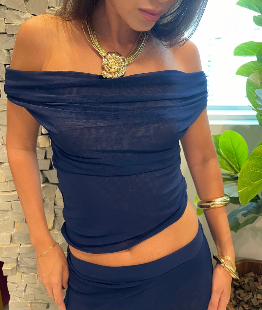 BLUSA CANNES TULE MARINHO - NAYA Beachwear