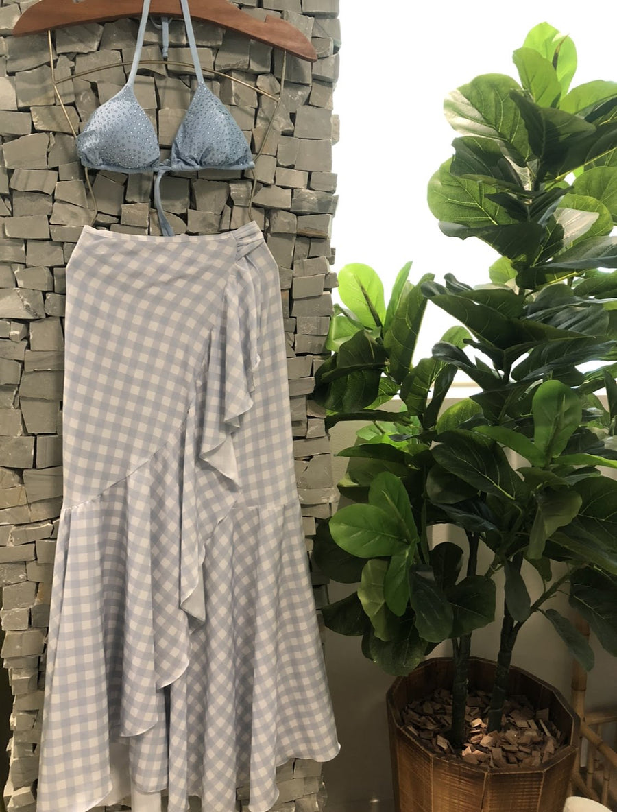 SAIA PARATY XADREZ AZUL - detalhe - NAYA Beachwear