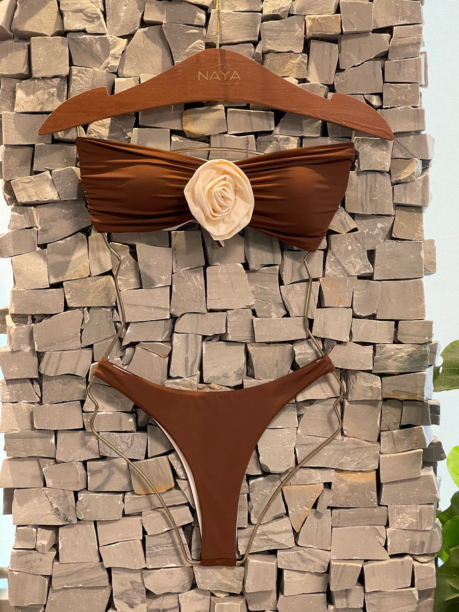 TOP FLOR DE LOTUS FABI MARROM DUPLA FACE - NAYA Beachwear