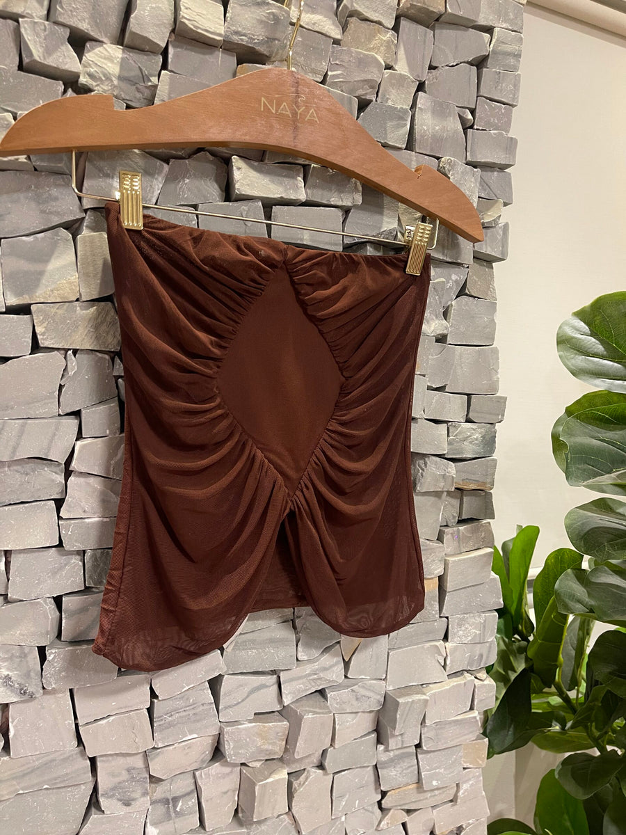 BLUSA PORTOFINO TULE MARROM - detalhe - NAYA Beachwear