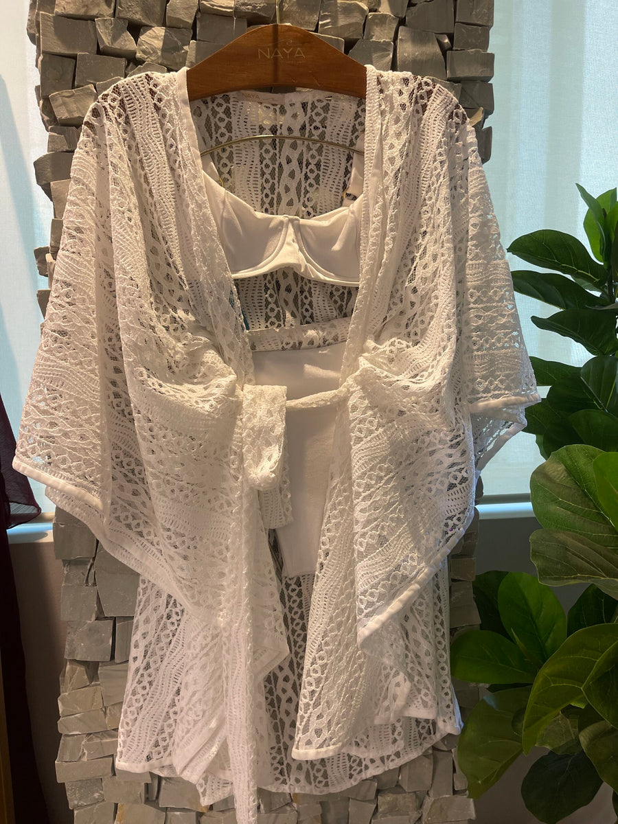 KAFTAN CURTO RENDA BRANCO - detalhe - NAYA Beachwear