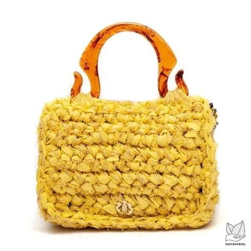 Bolsa ISLA Yellow Mini Baú Rainbow em Crochê Sustentável e Cristais amarelo - imagem 4