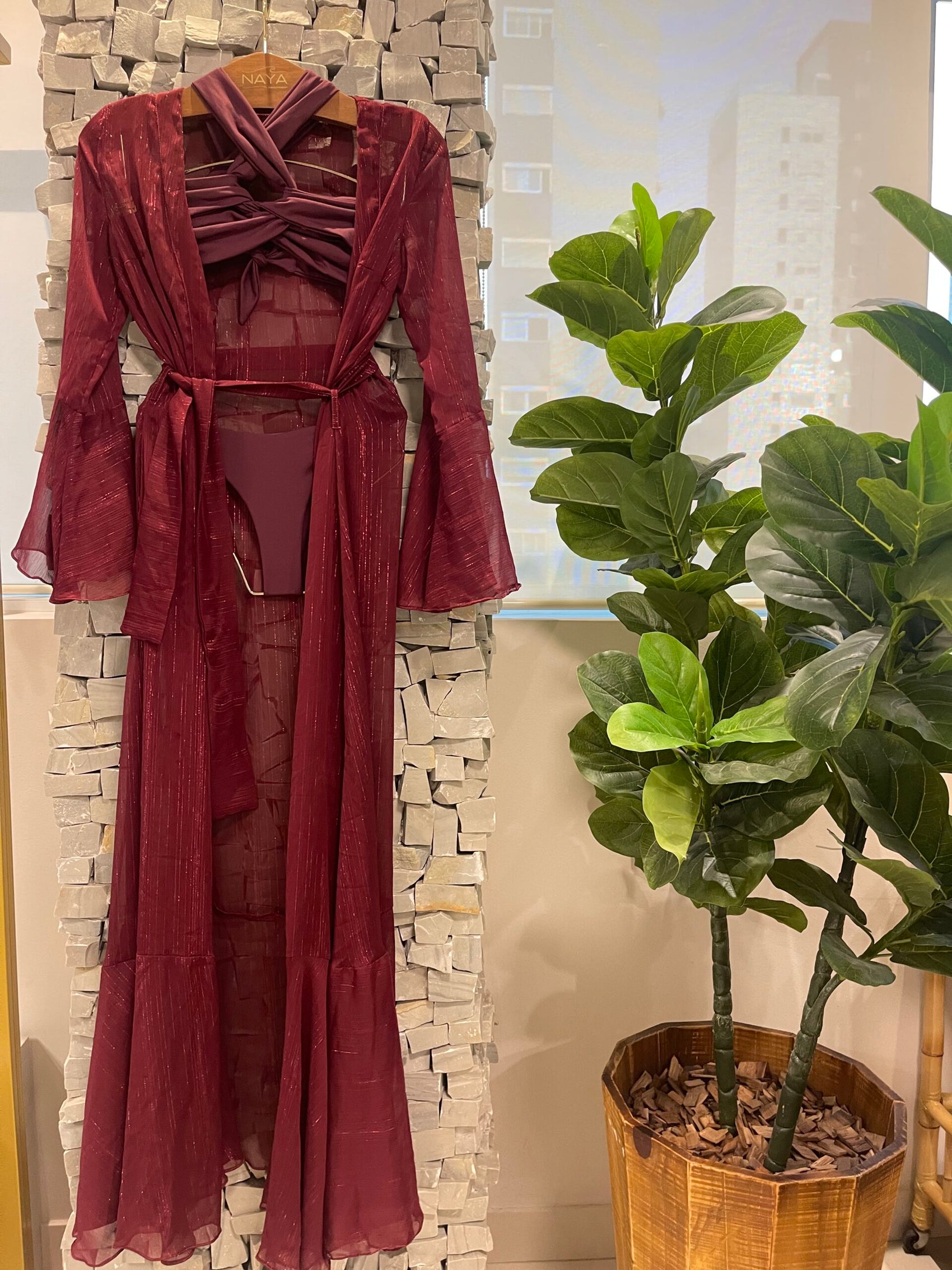 KAFTAN LONGO LUREX BORDÔ - imagem 2